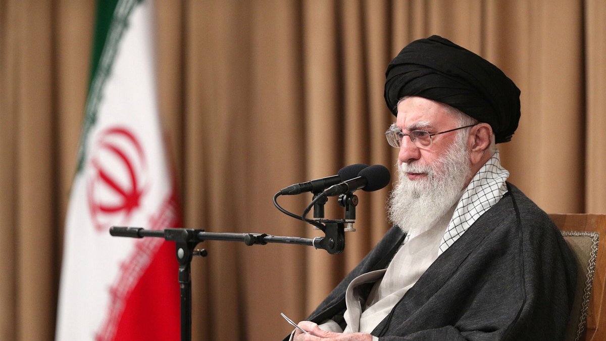 Iranian supreme leader Ayatollah Ali Khamenei speaks during a meeting with members of the Iranian cabinet in Tehran, Iran, Sept. 7, 2025. (EPA via Handout)
