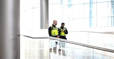 Security officers are seen at the Copenhagen Airport in Copenhagen, Denmark, Sept. 23, 2025. (AFP Photo)