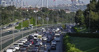 Morning traffic builds up on the 15 July Martyrs Bridge and surrounding areas, Istanbul, Türkiye, Sept. 10, 2025. (AA Photo)
