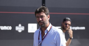 Juventus president Andrea Agnelli arrives prior to the start of the third free practice at the Monza racetrack, Monza, Italy, Sept. 10, 2022. (AP Photo)