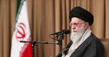 Iranian supreme leader Ayatollah Ali Khamenei speaks during a meeting with members of the Iranian cabinet in Tehran, Iran, Sept. 7, 2025. (EPA via Handout)