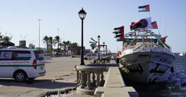 The “Omar Mukhtar” ship, set to join the Global Sumud Flotilla, departs from Tripoli Port in Libya for Gaza in a bid to break Israel’s blockade on the enclave, Sept. 21. 2025. (AA File Photo)