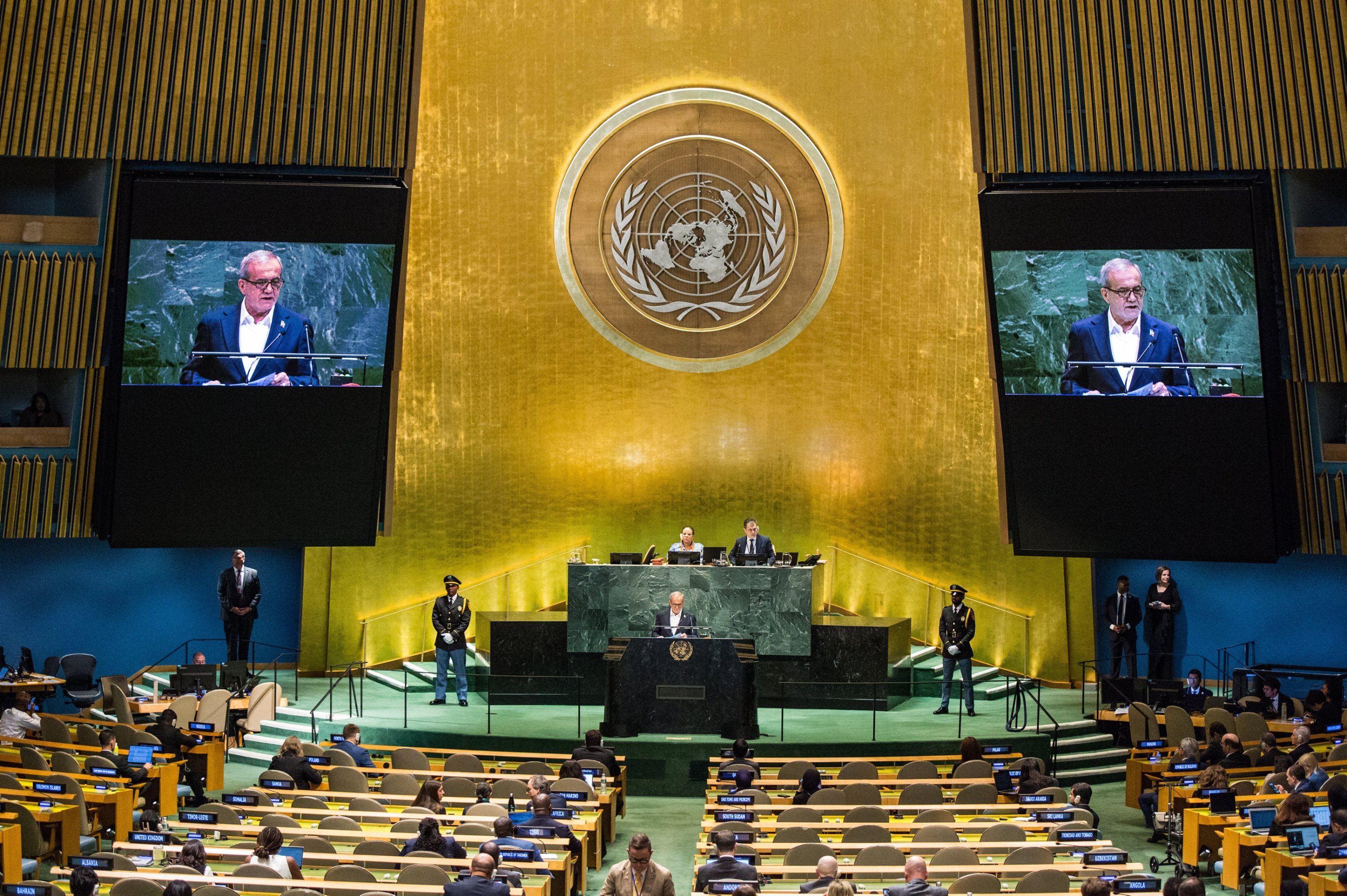 Iran’s president rejects nuclear weapons pursuit, slams West at UN