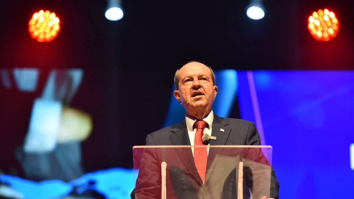 Turkish Republic of Northern Cyprus (TRNC) President Ersin Tatar is seen during a speech, Lefkoşa (Nicosia), TRNC, Sept. 24, 2025. (AA Photo)