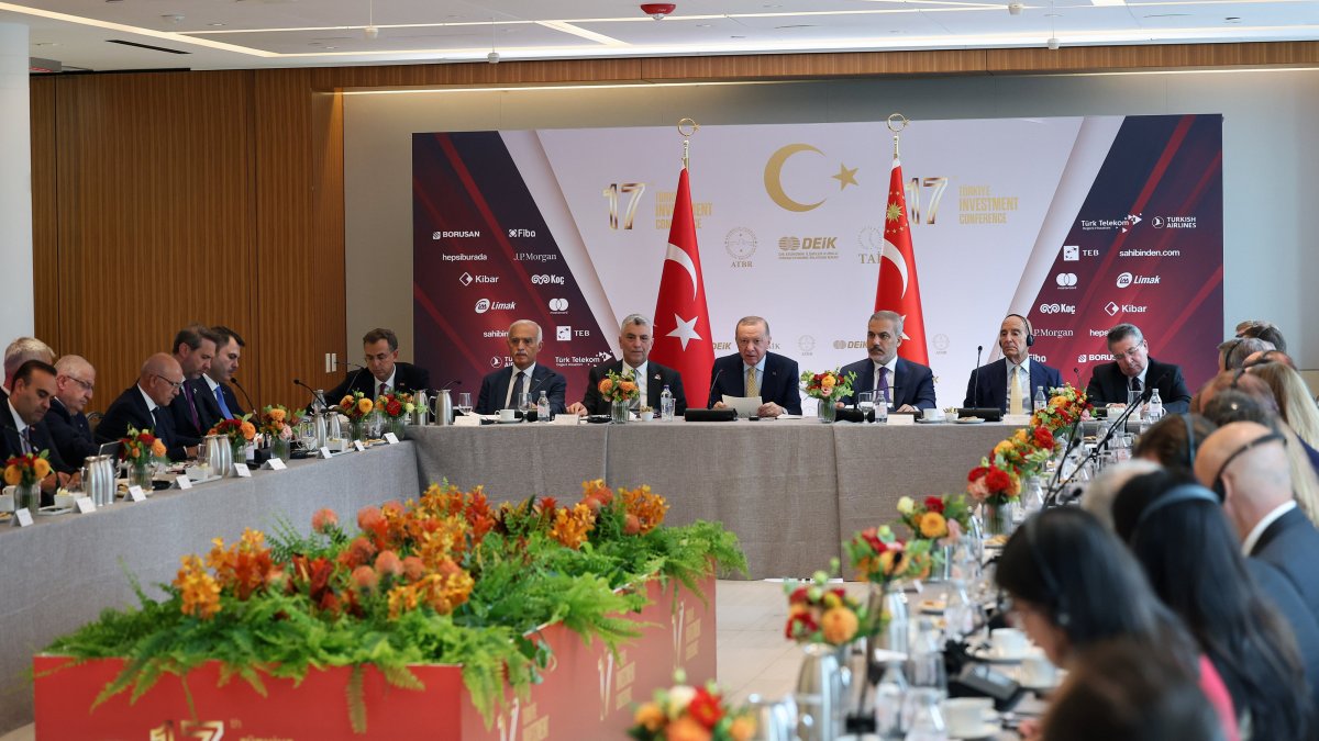 President Recep Tayyip Erdoğan speaks during the Türkiye-U.S. Business Council (TAIK) investment conference, New York, U.S., Sept. 22, 2025. (AA Photo)