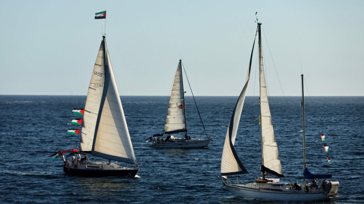 A flotilla departing for Gaza carrying humanitarian aid and activists vowing to try "to break the siege of Gaza," in Ajaccio, Italy, Sept. 12, 2025. (AFP Photo)