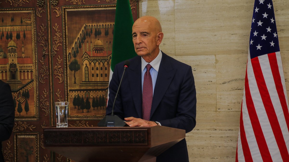 U.S. special envoy Tom Barrack speaks to the media in Damascus, Syria, Sept. 24, 2025. (AA Photo)