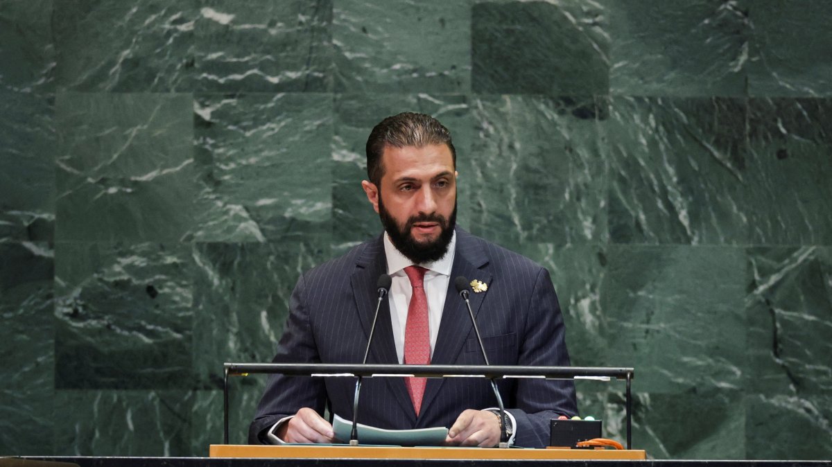 Syrian interim President Ahmed al-Sharaa addresses the 80th United Nations General Assembly (UNGA) at the U.N. headquarters, New York, U.S., Sept. 24, 2025. (Reuters Photo)