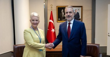 Foreign Minister Hakan Fidan meets with World Food Programme Executive Director Cindy McCain, New York, U.S., Sept. 24, 2025. (AA Photo)