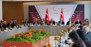 President Recep Tayyip Erdoğan speaks during the Türkiye-U.S. Business Council (TAIK) investment conference, New York, U.S., Sept. 22, 2025. (AA Photo)