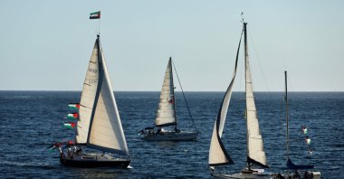 A flotilla departing for Gaza carrying humanitarian aid and activists vowing to try "to break the siege of Gaza," in Ajaccio, Italy, Sept. 12, 2025. (AFP Photo)