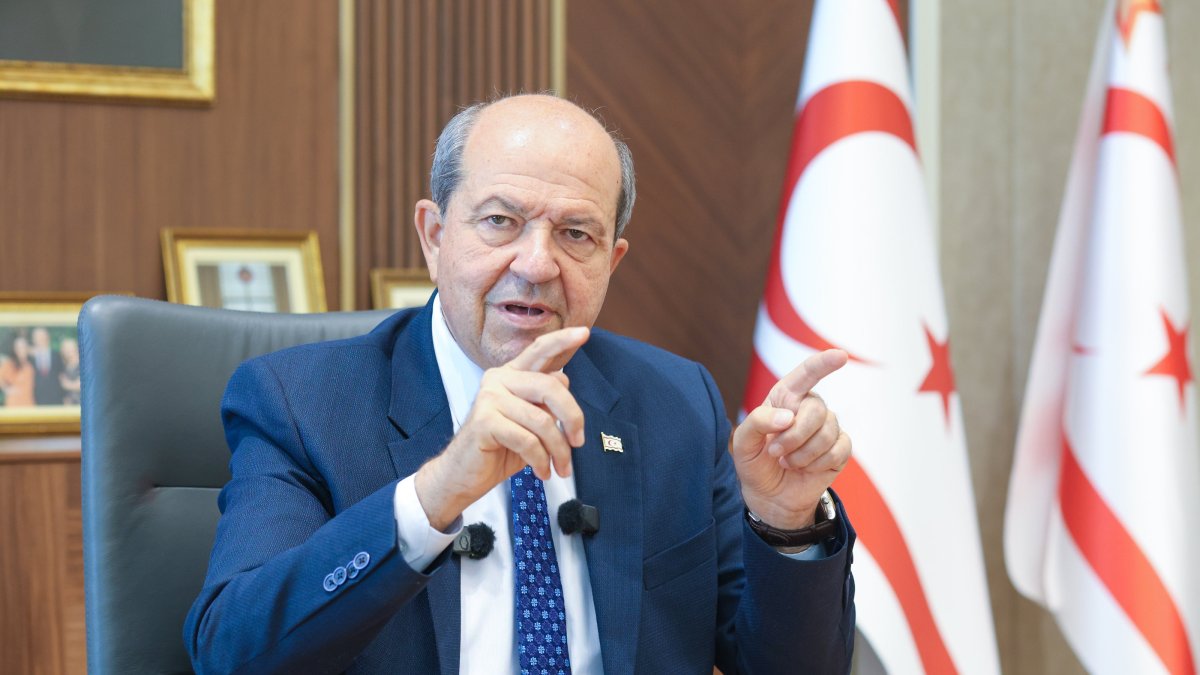 TRNC President Ersin Tatar speaks to Anadolu Agency (AA), Lefkoşa (Nicosia), TRNC, Sept. 25, 2025. (AA Photo)
