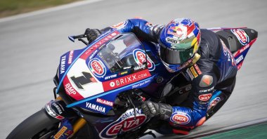 Toprak Razgatlıoğlu in action during the World Superbike Championship at the Cremona Circuit, Cremona, Italy, May 4, 2025. (DHA Photo)