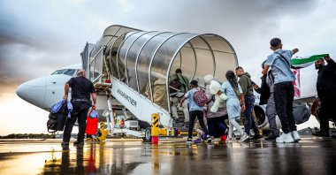 A group of Syrian refugees departs The Hague Airport in Rotterdam, the Netherlands, Sept. 16, 2025. (EPA Photo)