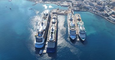 Cruise ships dock in Kuşadası, Aydın province, western Türkiye, Sept. 24, 2025. (AA Photo)
