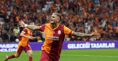 Galatasaray&#039;s Mauro Icardi celebrates the Süper Lig match against Rizespor at Rams Park, Istanbul, Türkiye, Aug. 30, 2025. (IHA Photo)