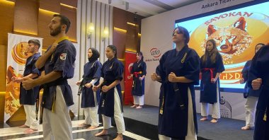 Türkiye’s traditional martial artists show off their Sayokan skills at its first official introduction under the Emerging Sports Federation (GOSB), Ankara, Türkiye, Sept. 25, 2025. (IHA Photo)