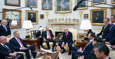 U.S. President Donald Trump meets with President Recep Tayyip Erdoğan in the Oval Office of the White House in Washington, D.C., Sept.  25, 2025. (AFP Photo)