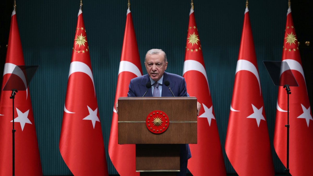 President Recep Tayyip Erdoğan speaks to reporters after a Cabinet meeting in the capital Ankara, Türkiye, Sept. 8, 2025. (AA Photo)