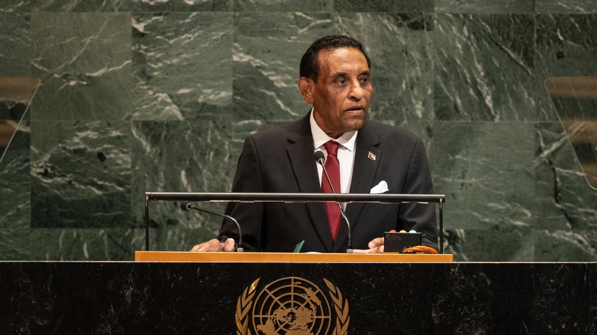 Prime Minister Kamil El-Tayeb Idris of Sudan speaks during the General Debate of the 80th session of the United Nations General Assembly at United Nations headquarters, New York, U.S., Sept. 25, 2025. (EPA Photo)
