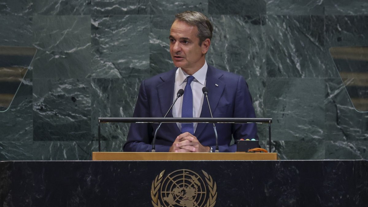 Prime Minister of Greece Kyriakos Mitsotakis speaks during the General Debate of the 80th session of the United Nations General Assembly at United Nations headquarters in New York, Sept. 26, 2025. (EPA Photo)