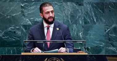 Syrian interim President Ahmed al-Sharaa speaks during the 80th session of the United Nations General Assembly (UNGA), New York, U.S., Sept. 24, 2025. (EPA Photo)
