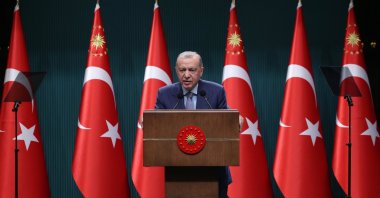 President Recep Tayyip Erdoğan speaks to reporters after a Cabinet meeting in the capital Ankara, Türkiye, Sept. 8, 2025. (AA Photo)