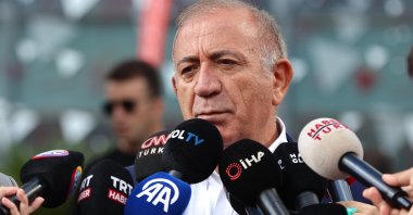 Gürsel Tekin speaks to reporters outside the Republican People&#039;s Party’s (CHP) provincial headquarters, Istanbul, Türkiye, Sept. 15, 2025. (AA Photo)