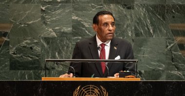 Prime Minister Kamil El-Tayeb Idris of Sudan speaks during the General Debate of the 80th session of the United Nations General Assembly at United Nations headquarters, New York, U.S., Sept. 25, 2025. (EPA Photo)