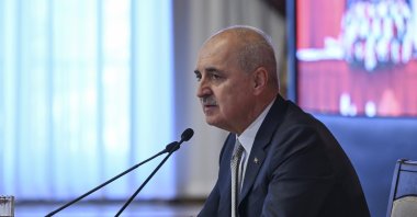 Parliament Speaker Numan Kurtulmuş speaks to the press at Parliament, Ankara, Türkiye, Sept. 26, 2025. (AA Photo)