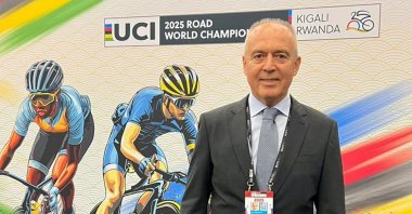 Turkish Cycling Federation President Emin Müftüoğlu poses for a photo after being elected to the UCI Executive Board, Kigali, Rwanda, Sept. 25, 2025. (AA Photo)