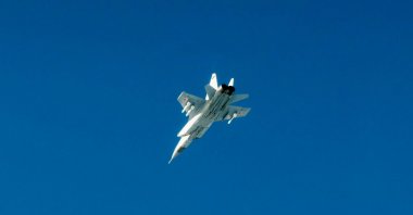 This September 19, 2025 handout image released by the Swedish Airforce shows a Russian MIG-31 fighter jet flying above the Baltic Sea after violating Estonian air space. (AFP Photo)