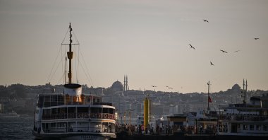 People board a ferryboat, Istanbul, Türkiye, Sept. 4, 2025. (AFP Photo)