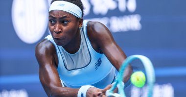 Coco Gauff in action during the women&#039;s singles round of 32 match against Leylah Fernandez at the China Open tennis tournament in Beijing, China, Sept. 28, 2025. (EPA Photo)