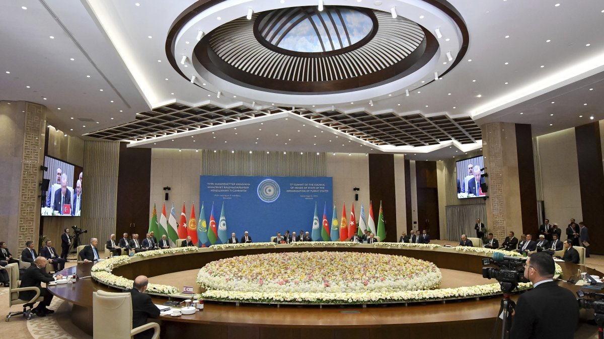 Heads of state take part in the summit of the Organization of Turkic States (OTS), Bishkek, Kyrgyzstan, Nov. 6, 2024. (AP Photo)