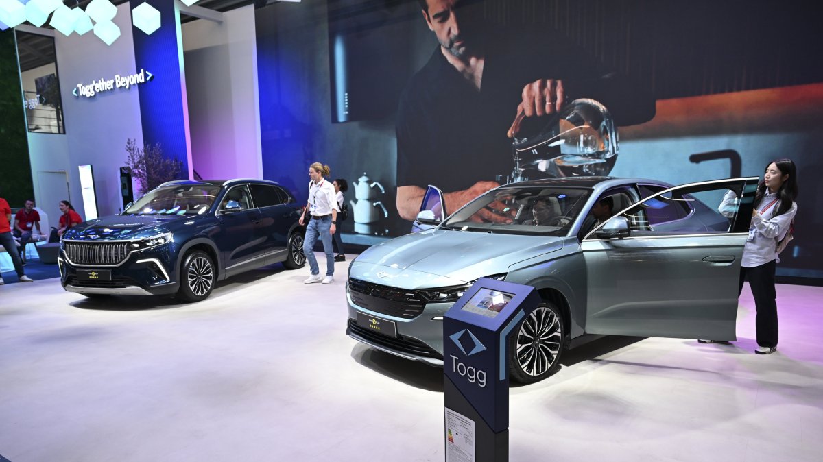 Togg&#039;s T10X electric SUV (L) and the newly unveiled T10F sedan are seen during the IAA Mobility auto show, Munich, Germany, Sept. 9, 2025. (AA Photo)