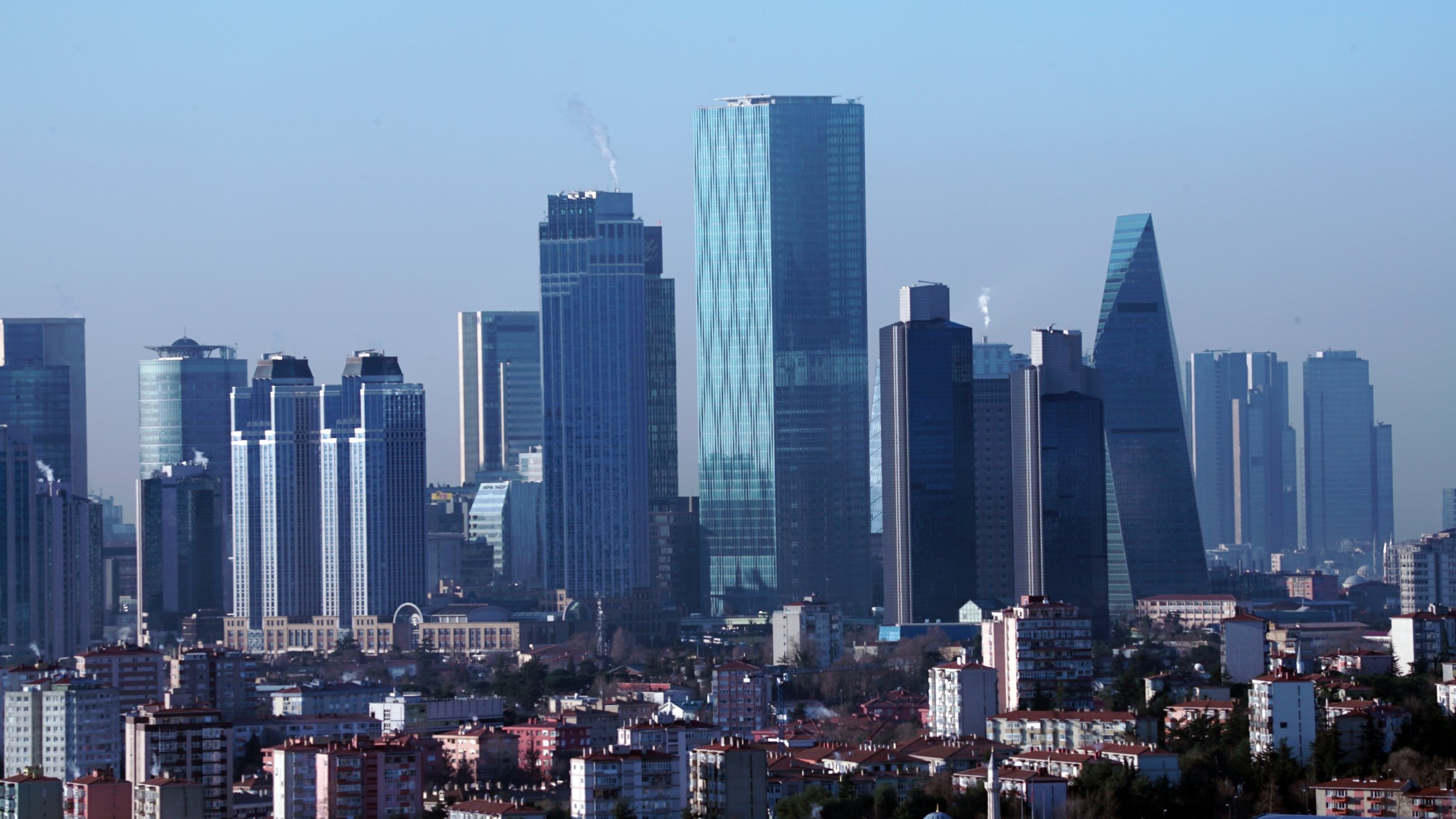 Skyscrapers and office buildings are seen in the business and financial district of Levent, which comprises leading Turkish banks&#039; and companies&#039; headquarters, Istanbul, Türkiye, March 4, 2019. (Shutterstock Photo)