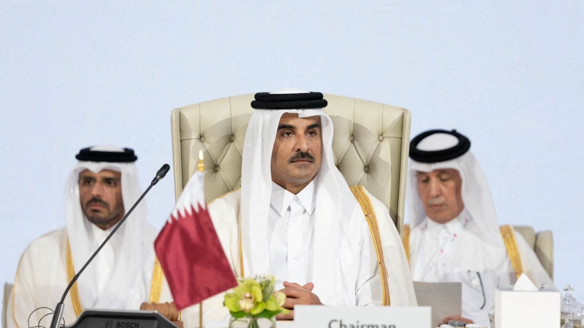 Emir of Qatar Sheikh Tamim bin Hamad Al Thani, attends the opening of the emergency Arab-Islamic summit to discuss the Israeli attack on Hamas on the Gulf country&#039;s soil, in Doha, Qatar Sept. 15, 2025. (Qatar News Agency/Handout via Reuters)