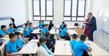 Education Minister Yusuf Tekin visits Sugözü Primary and Secondary School as the new academic year begins in Besni, Adıyaman, Türkiye, Sept. 26, 2025. (AA Photo)