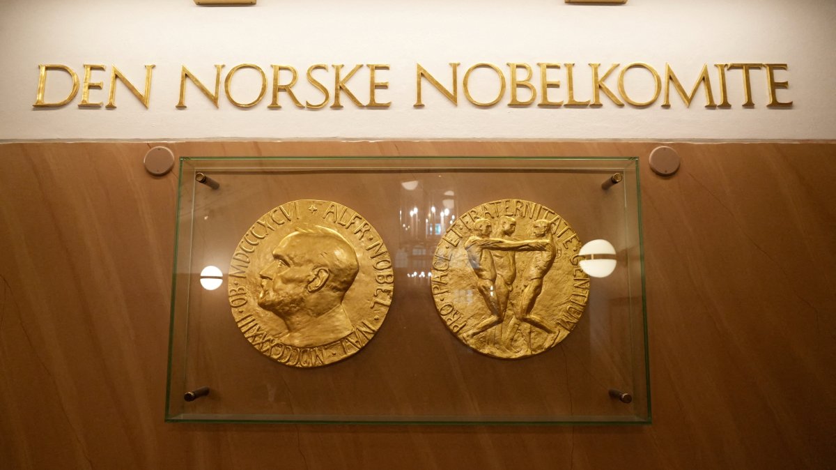 A sign for the Norwegian Nobel Institute is seen on a wall inside the institute&#039;s building in Oslo, Norway, Sept. 9, 2025. (Reuters Photo)