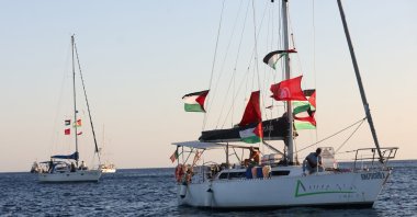Boats, part of the Global Sumud Flotilla, aiming to reach Gaza, sail off the Koufonisi islet, Greece, Sept. 26, 2025. (Reuters Photo)