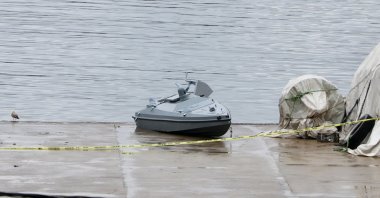 An unmanned sea vehicle was discovered off the Yoroz Port of Trabzon province, Türkiye, Sept. 30, 2025 (AA Photo)