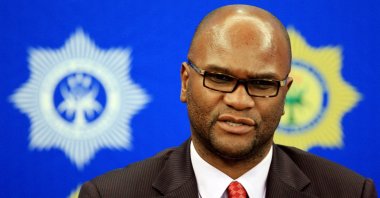 South Africa&#039;s then-Minister of Police Nathi Mthethwa holds a press conference with the National Commissioner of Police at the International Convention Centre in Durban, Feb. 7, 2014. (AFP File Photo)