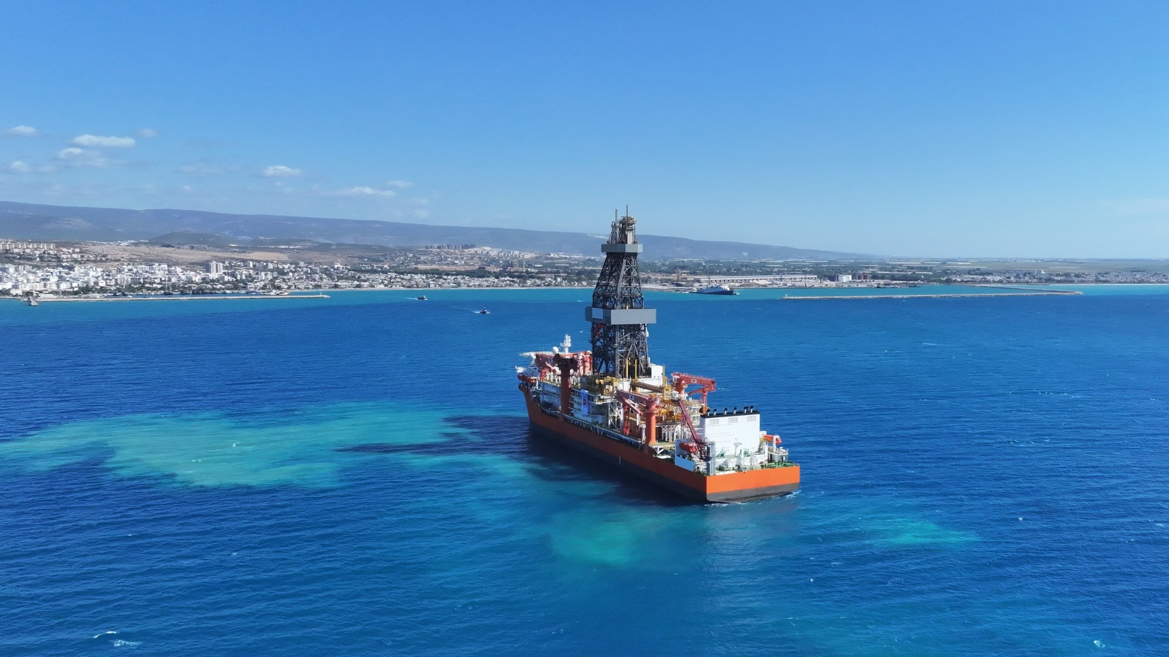 Türkiye&#039;s new drilling ship is seen off the southern province of Mersin, Türkiye, Sept. 30, 2025. (Courtesy of Energy and Natural Resources Ministry)