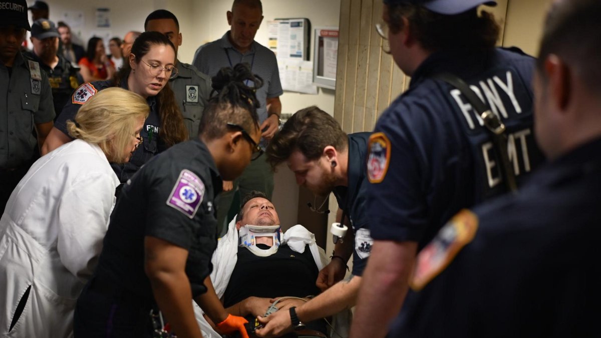 Vural Elibol is transferred on a stretcher to a hospital after being assaulted by ICE agents, New York City, U.S., Sept. 30, 2025. (AA Photo)
