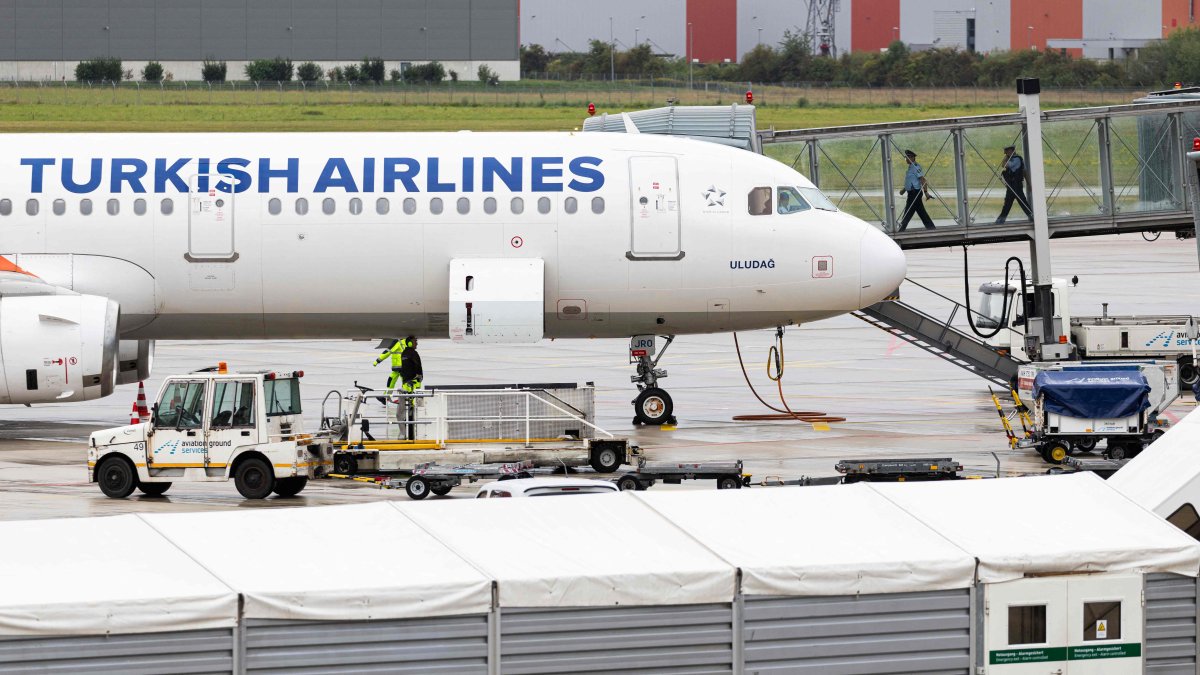 A Turkish Airlines (THY) airplane is pictured after it landed at the airport in Hannover-Langenhagen, Germany, Sept. 1, 2025. (AFP Photo)