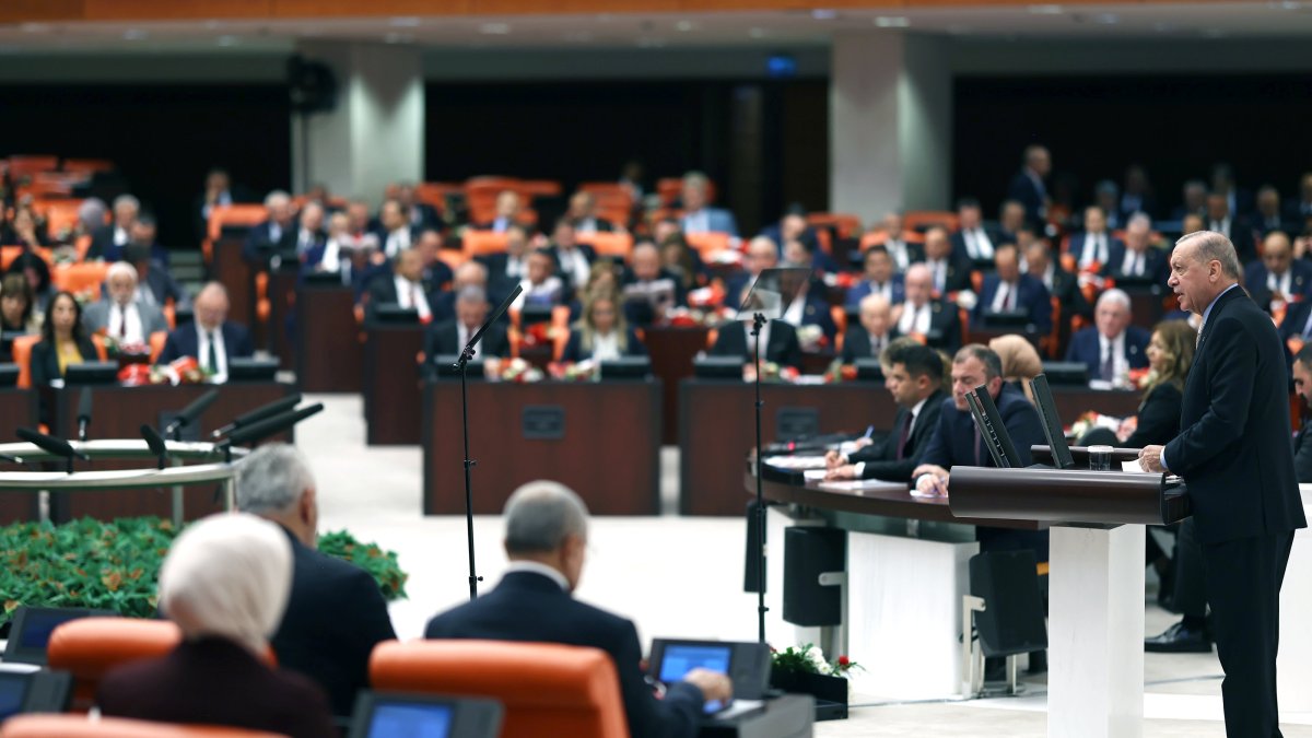 President Recep Tayyip Erdoğan addresses Parliament, Ankara, Türkiye, Oct. 1, 2025. (AA Photo)