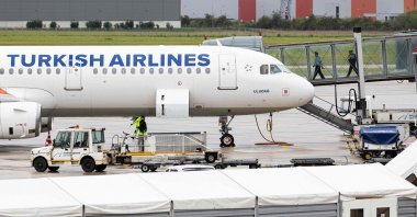 A Turkish Airlines (THY) airplane is pictured after it landed at the airport in Hannover-Langenhagen, Germany, Sept. 1, 2025. (AFP Photo)