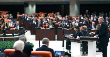 President Recep Tayyip Erdoğan addresses Parliament, Ankara, Türkiye, Oct. 1, 2025. (AA Photo)
