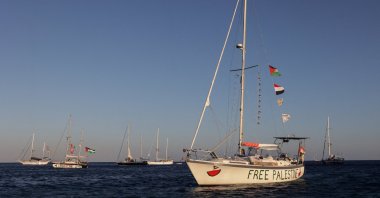 Sailing boats, part of the Global Sumud Flotilla aiming to reach Gaza and break Israel's naval blockade, sail off the coast of Koufonisi islet, Greece, Sept. 26, 2025. (Reuters Photo)